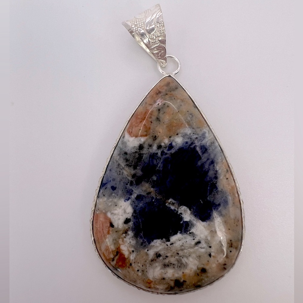 Orange Sodalite Silver Plated Necklace Pendant